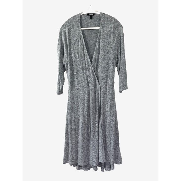 Torrid 1X 14 16 Faux Wrap Asymmetric Gray Midi Dress 3/4 Sleeve Minimalist Chic - Picture 1 of 8
